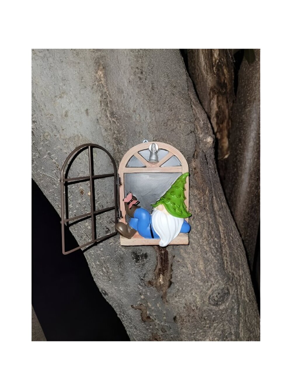 Garden Gnome Statue, Elf Out The Door Tree Hugger -5.9 Inch, Funny Tree Decor